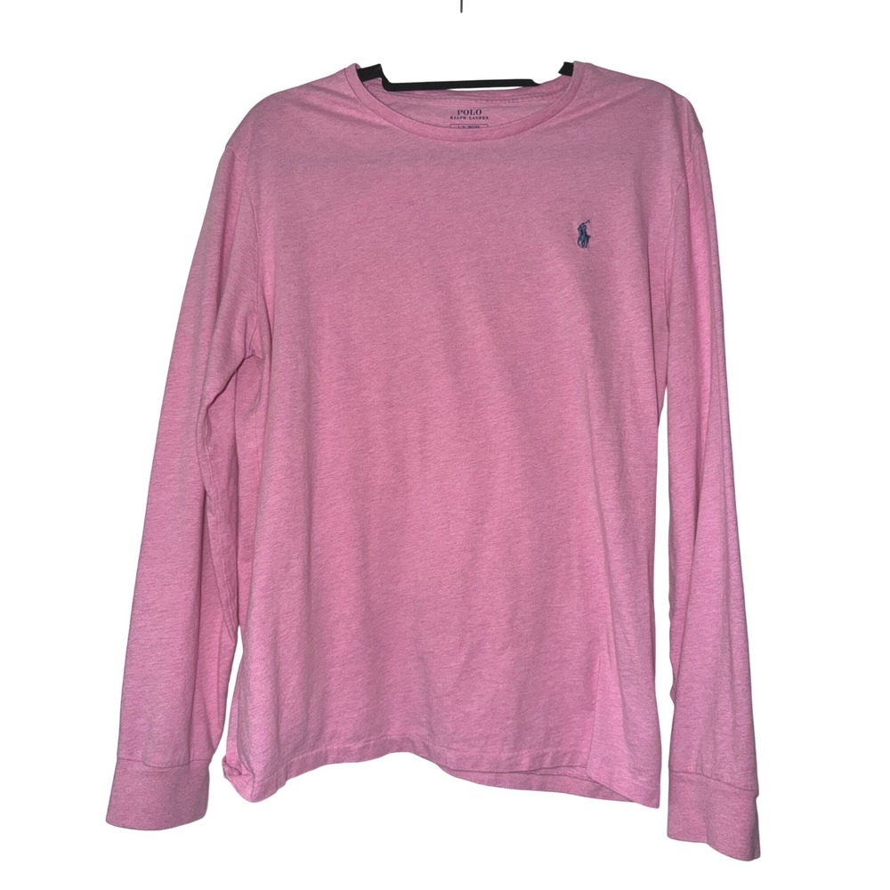 Polo Ralph Lauren Pink Long Sleeve T-Shirt Cotton‎ Crewneck Navy Pony Logo Large